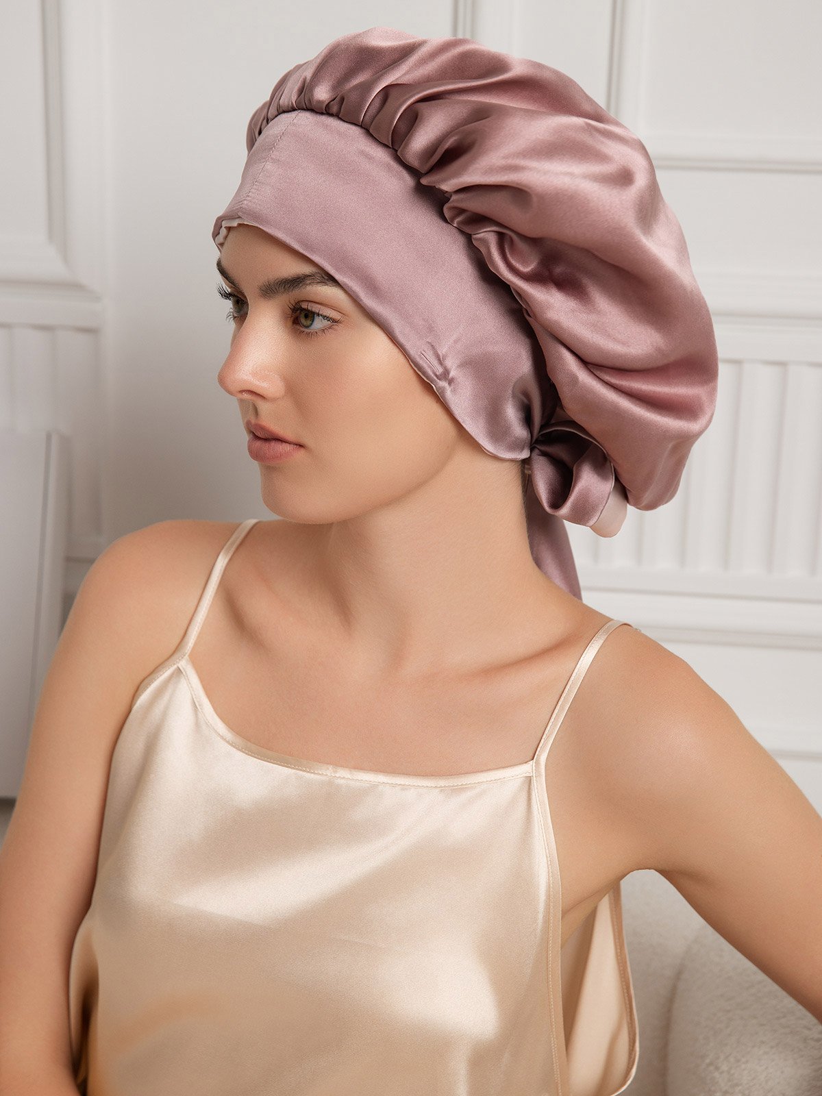 SilkSilky-AU Pure Silk Sleep Cap PaleMauve 001