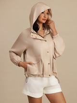 [Tan] SilkSilky-AU Silk Satin Surah Long Sleeve High Neck Women's Outerwear 001