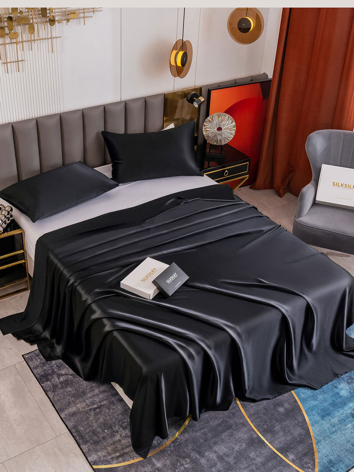 SilkSilky AU 19Momme Pure Silk Bedding Set Black 001