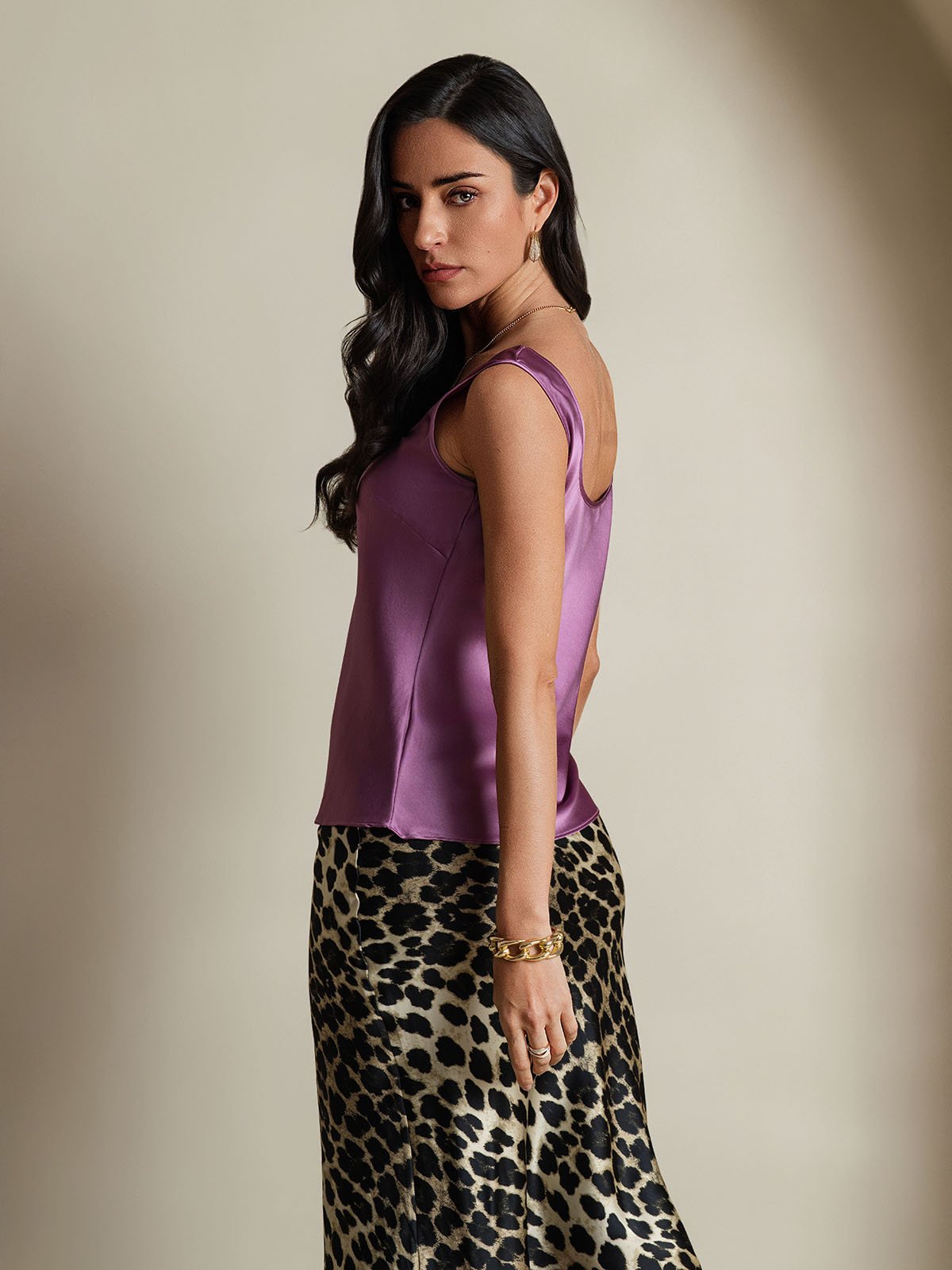 [Deep Purple] SilkSilky-AU 19Momme Silk Sleeveless U Neck Camisole 002