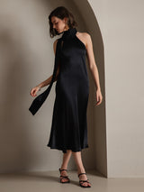 [Black] SilkSilky-AU Sleeveless Tie Neck Dress 001