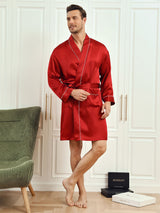 [Wine] SilkSilky-AU Pure Silk 3/4 Sleeve Mens Robe 003