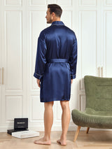 [Dark Blue] SilkSilky-AU Pure Silk 3/4 Sleeve Mens Robe 002
