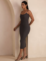 [Gray] SilkSilky-AU Spaghetti Strap Square Neck Dress 005
