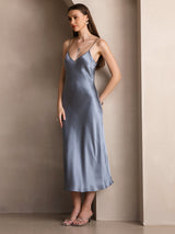 [Grayish Blue] SilkSilky-AU Sleeveless V Neck Dress 006