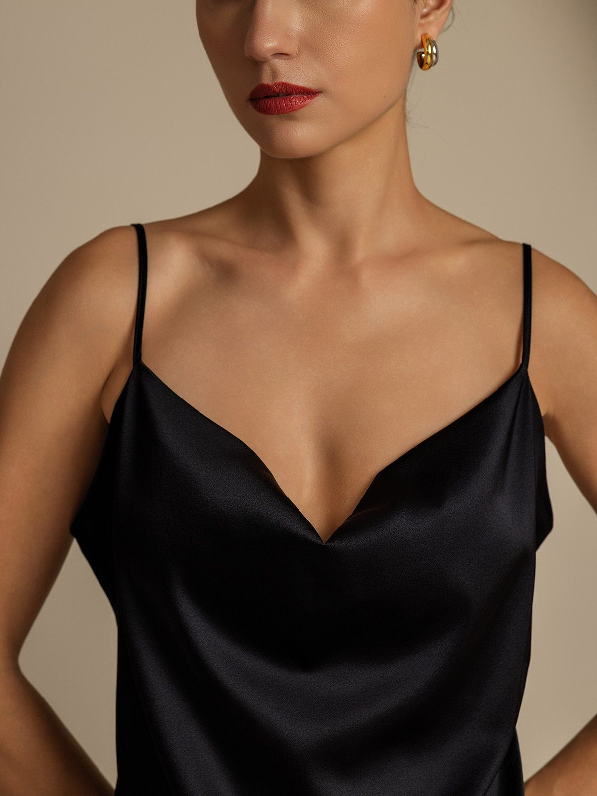 [Black] SilkSilky-AU 19Momme Silk Knitted Cowl Neck Women''s Outfit Sets 004,