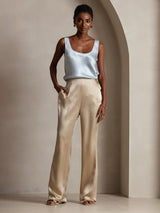 [Light Blue] SilkSilky-AU 19Momme Stretch Silk Charmeuse Sleeveless Scoop Neck Camisole 005