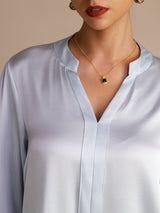 [Sky Blue] SilkSilky-AU Long Sleeve Split Women's Blouse 004