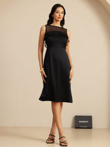 [Black] SilkSilky-AU Sleeveless Illusion Neck Dress 008