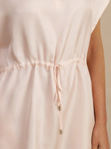 [Pink] SilkSilky-AU 18Momme Silk Satin Surah Cap Sleeve Henley Neck Dress 005