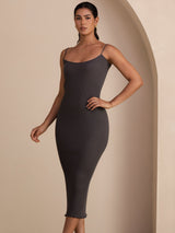 [Gray] SilkSilky-AU Spaghetti Strap Square Neck Dress 003
