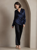 SilkSilky AU 19Momme Silk Long Sleeve V Neck Women's Shirt DarkBlue 005