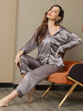 SilkSilky AU Pure Silk Long Sleeve Lapel Women's Pyjamas Gray 001