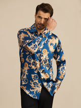 [Navy Dragon] SilkSilky-AU Long Sleeve Lapel Collar Men's Shirt 006