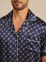 [Navy Chain] SilkSilky-AU Short Sleeve Notch Collar Men's Pyjamas 006