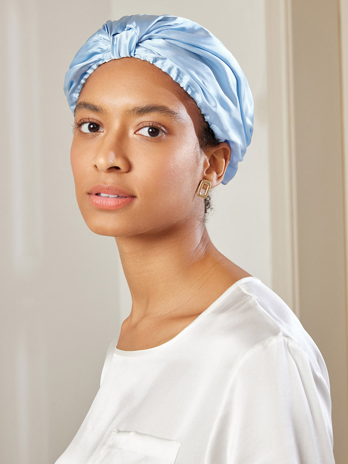 SilkSilky-AU Pure Silk Sleep Cap LightBlue 002