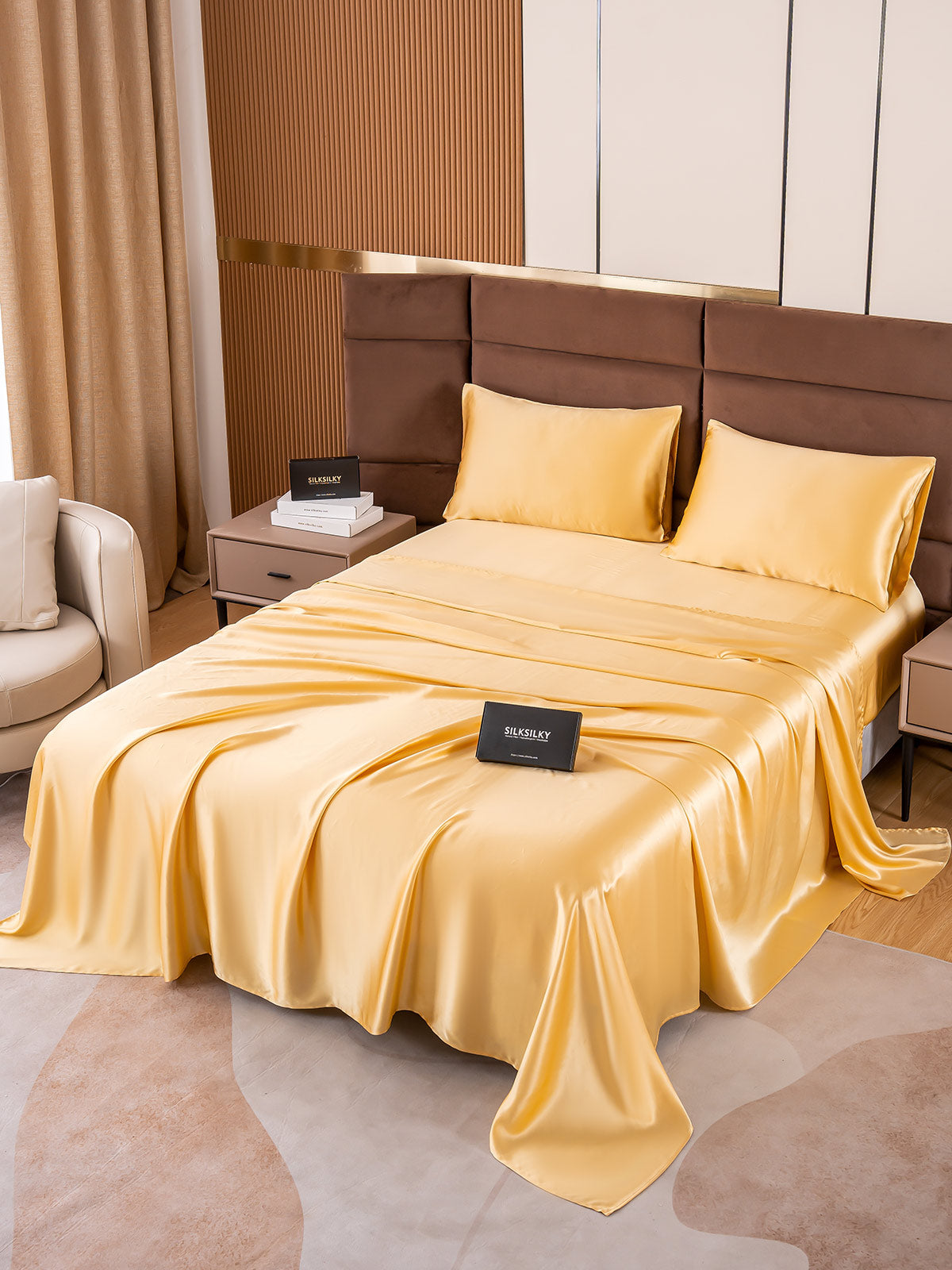 [Champagne] SilkSilky-AU 19Momme Pure Silk Bedding Set 001
