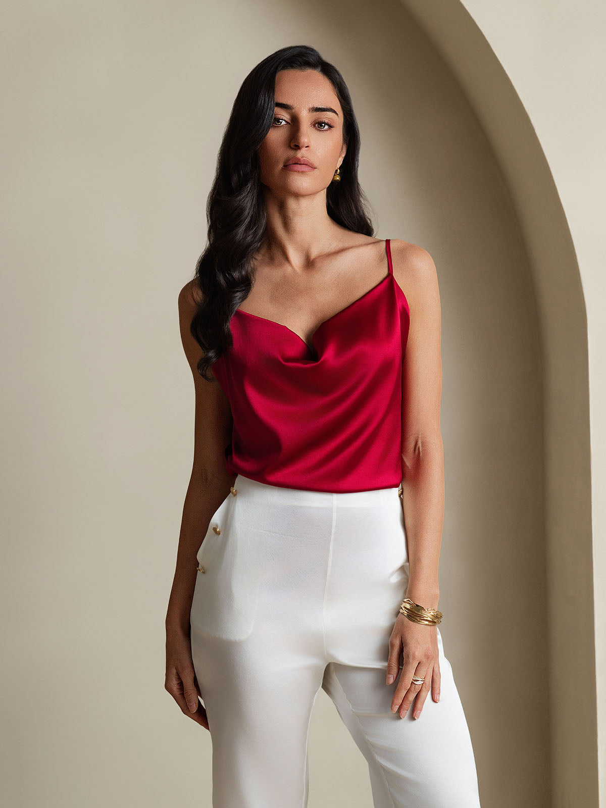 [Wine] SilkSilky-AU 19Momme Silk Cowl Neck Camisole 005