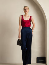 [Wine] SilkSilky-AU 19Momme Stretch Silk Charmeuse Sleeveless Scoop Neck Camisole 007