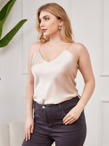 [Beige] SilkSilky-AU Spaghetti Strap V Neck Plus Size Camisole Top 003