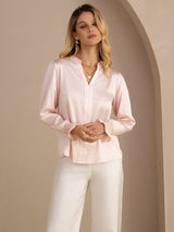 [Pink] SilkSilky-AU Long Sleeve Split Women's Blouse 004