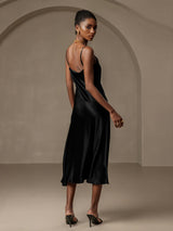 [Black] SilkSilky-AU Spaghetti Strap Cowl Neck Dress 002