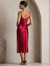 [Wine] SilkSilky-AU Sleeveless V Neck Dress 002