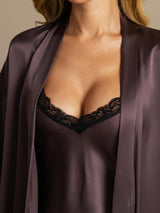 [Purple Gray] SilkSilky-AU Half Sleeve V Neck Nightgown&Dressing Gown Set 004