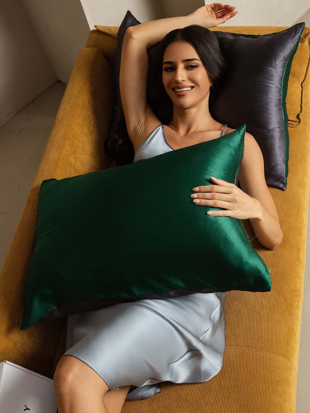 [DarkGreen+DarkGray] SilkSilky-AU 22Momme Pure Silk Pillowcase 004