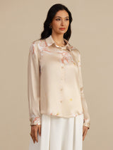 [Champagne] SilkSilky-AU 19Momme Long Sleeve Lapel Collar Women's Shirt 001
