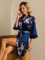 [Dark Blue] SilkSilky-AU 3/4 Sleeve Women's Dressing Gown 007