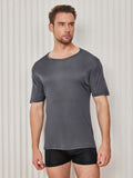 SilkSilky-AU Silk Knitted Short Sleeve Round Neck Men's T-Shirt DarkGray 004