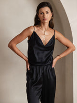 [Black] SilkSilky-AU Spaghetti Strap Cowl Neck Camisole 004