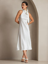 [White] SilkSilky-AU Sleeveless Tie Neck Dress 006