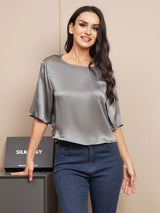[Dark Gray] SilkSilky-AU Half Sleeve Scoop Neck Women's T-Shirt 005
