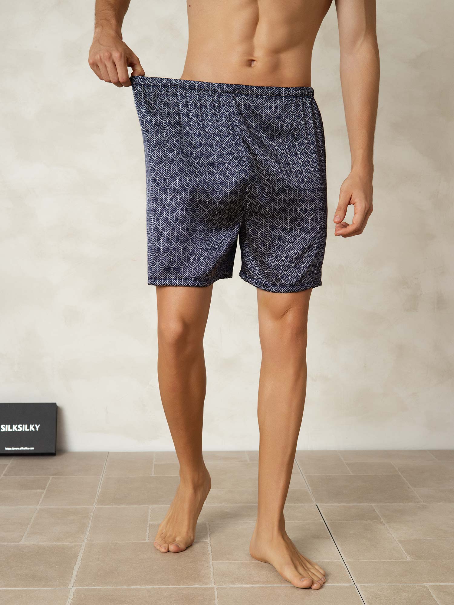 [Navy Ginkgo] SilkSilky-AU 19Momme Pure Silk Mens Sleep Bottoms 004