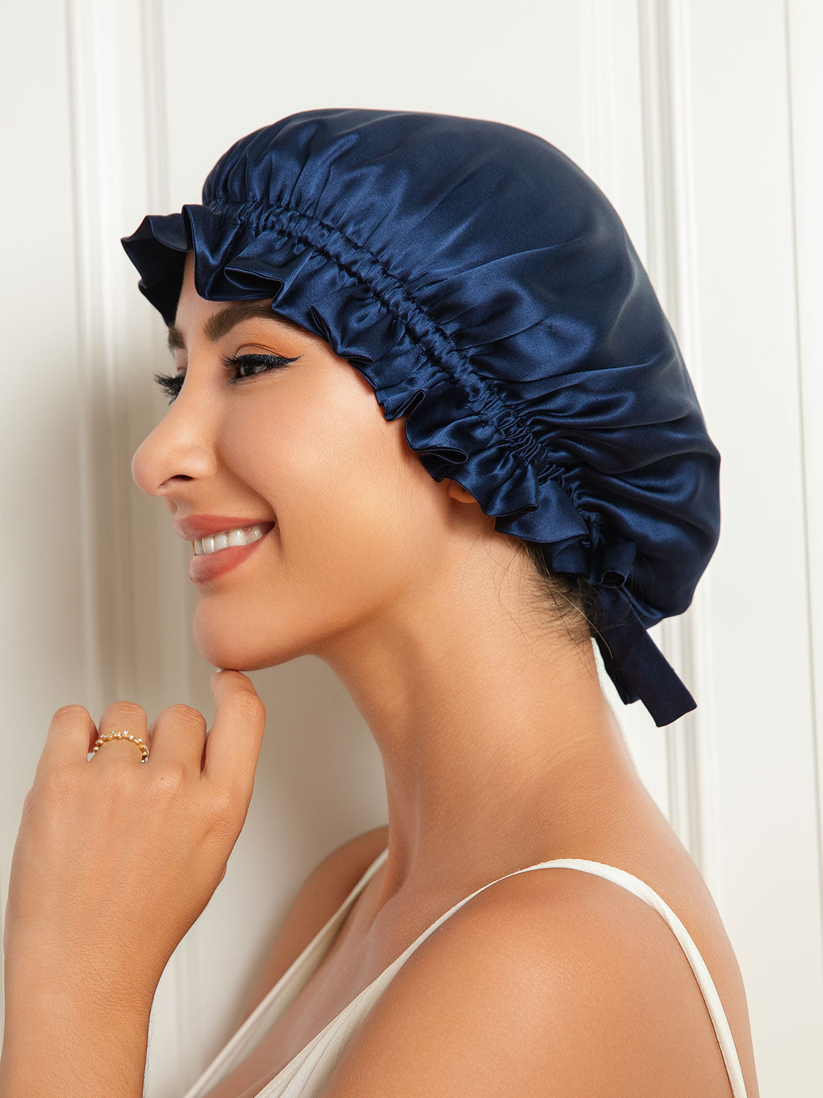 SilkSilky-AU Pure Silk Sleep Cap DarkBlue 004