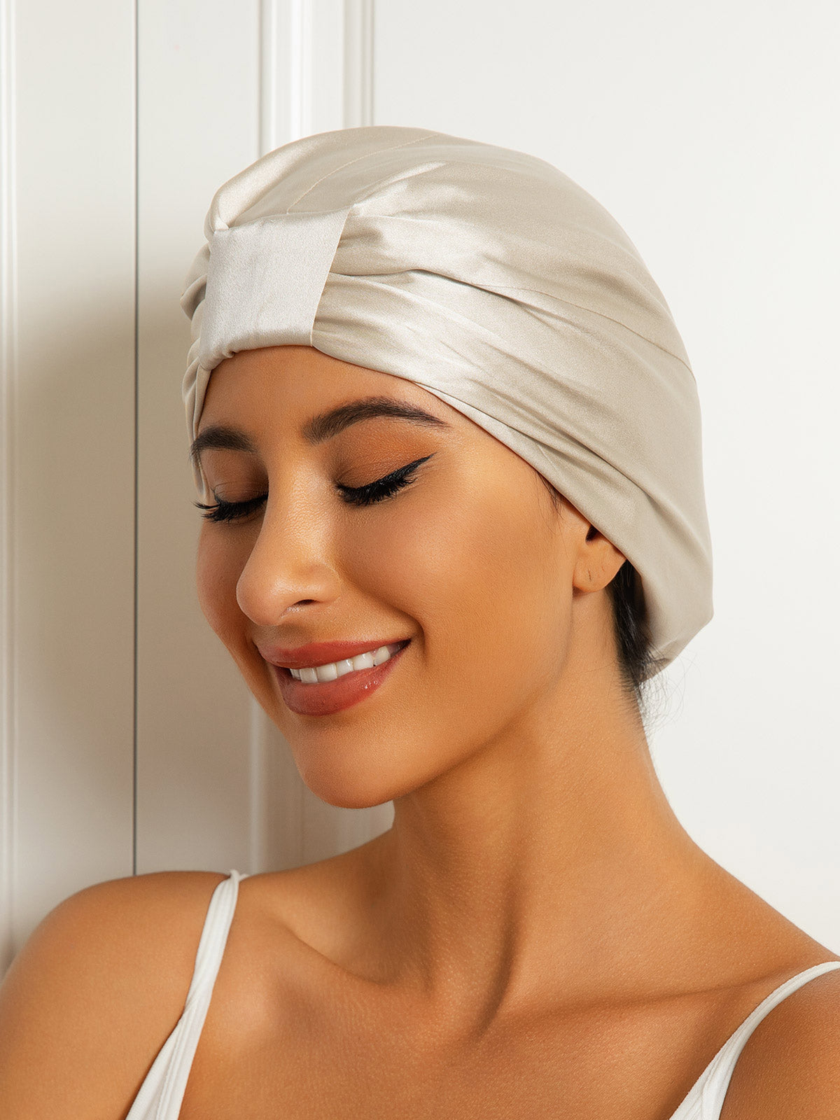 SilkSilky-AU Pure Silk Sleep Cap Beige 001