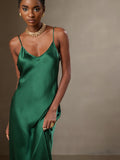 SilkSilky-AU Pure Silk Sleeveless Round Neck Dress Green 003