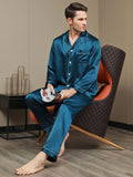 SilkSilky AU 19Momme Pure Silk Long Sleeve Lapel Men's Pyjamas Teal 007