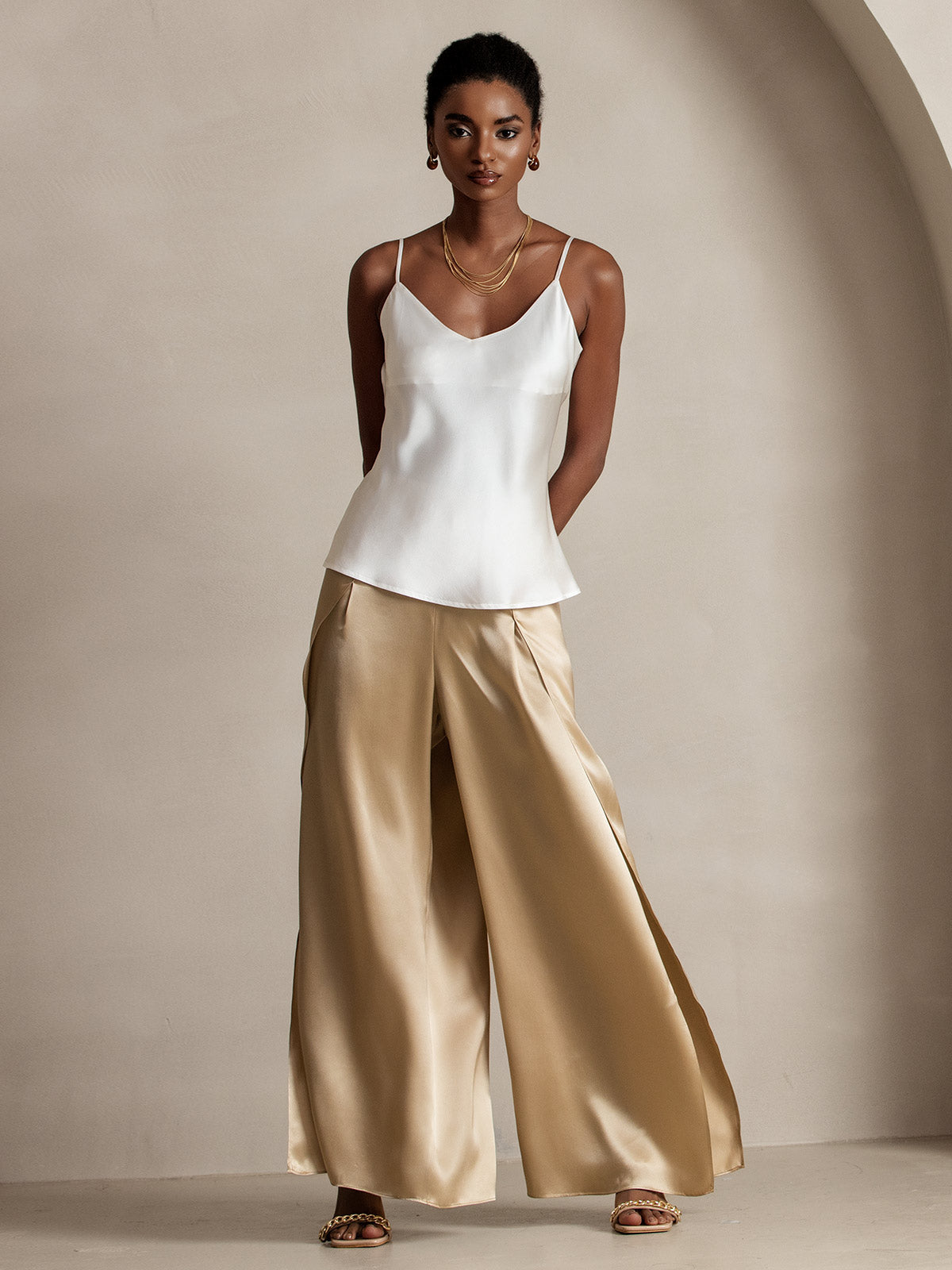 [Champagne] SilkSilky-AU 19Momme Silk Split Women's Pants 004