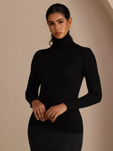 [Black] SilkSilky-AU Long Sleeve Turtle Neck Women's T-Shirt 001