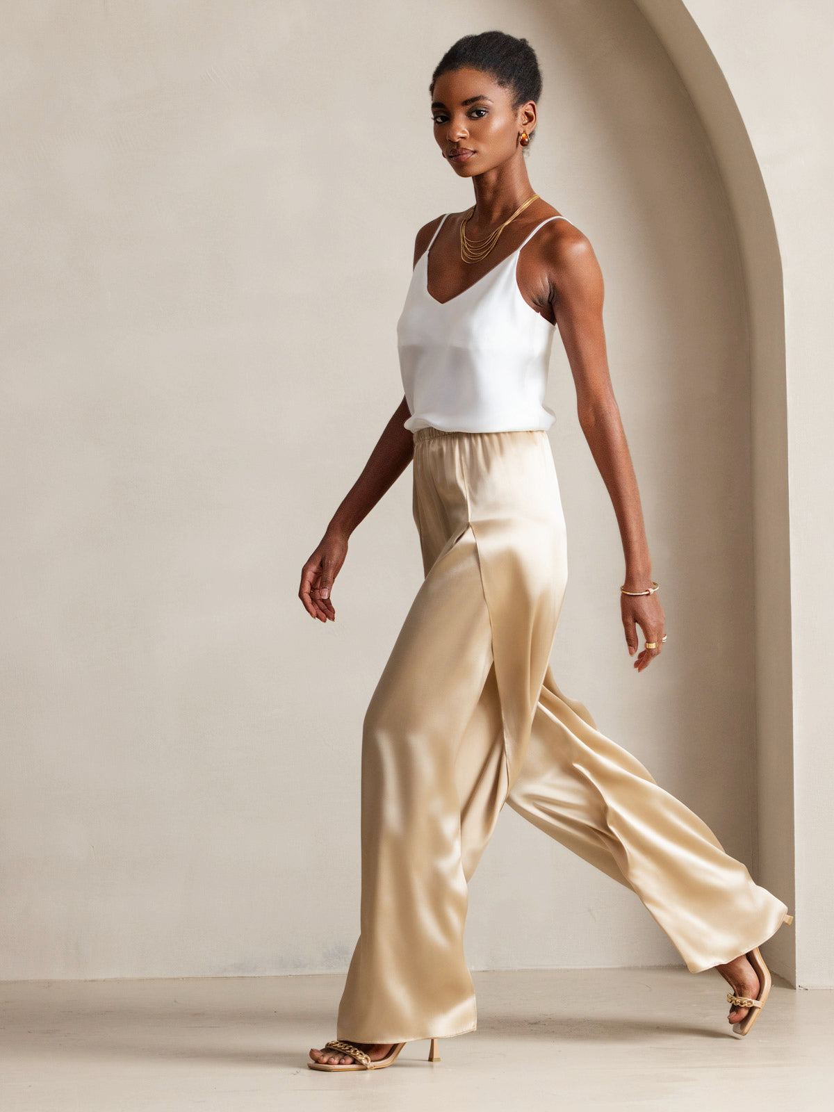 [White] SilkSilky-AU Pure Silk V Neck Camisole 006