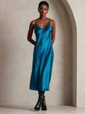 SilkSilky-AU Pure Silk Sleeveless Round Neck Dress Teal 005