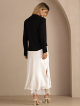 [Black] SilkSilky-AU Long Sleeve Tie Neck Women's Blouse 005