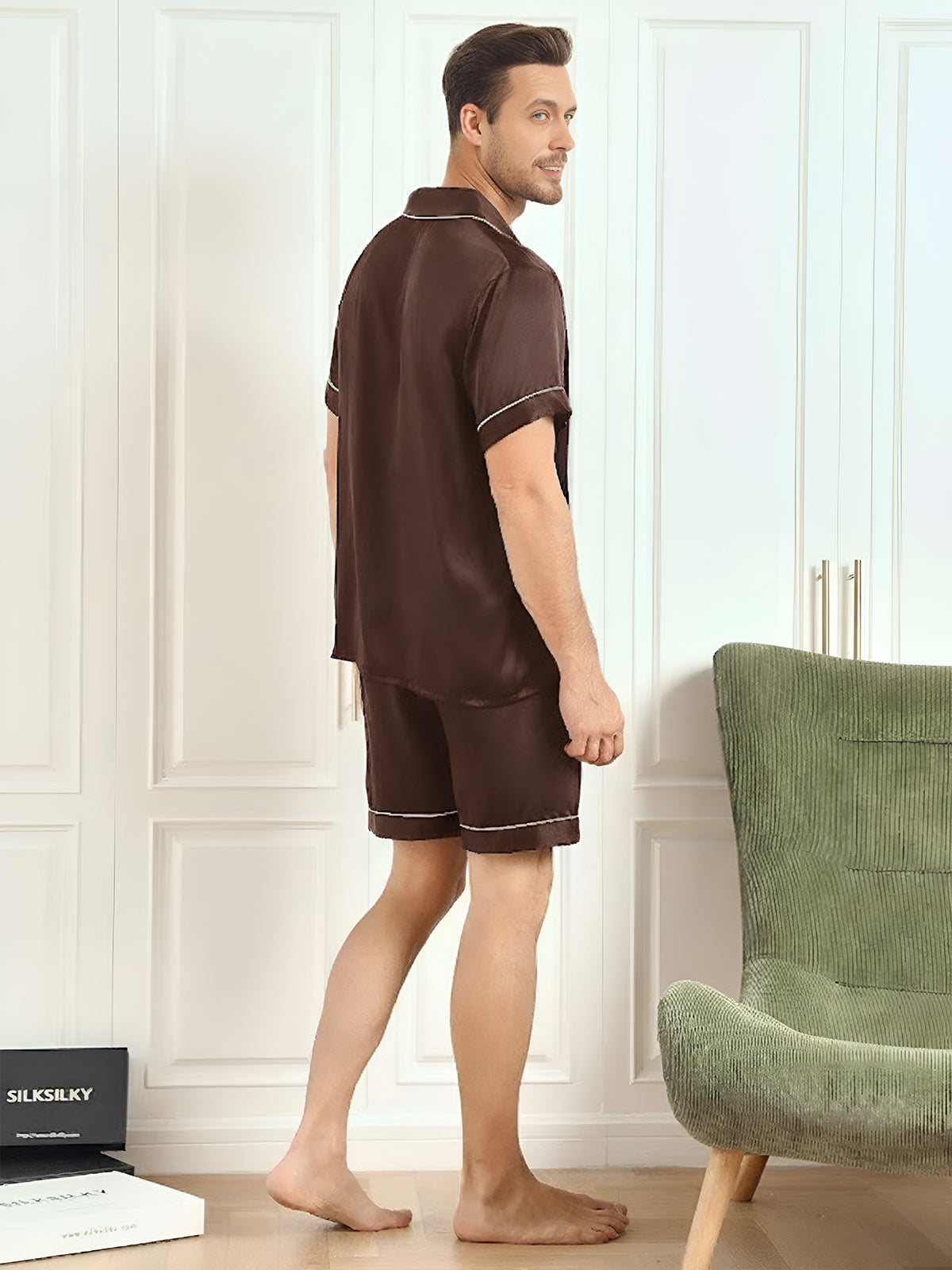 [Coffee] SilkSilky-AU Pure Silk Mens Pajamas 002