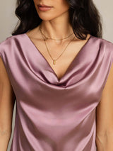 [Pale Mauve] SilkSilky-AU Cap Sleeve Cowl Neck Women's T-Shirt 005