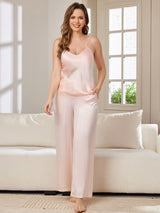[Pink] SilkSilky-AU Spaghetti Strap V Neck Camisole Set 003