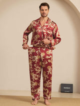 [Wine Dragon] SilkSilky-AU Long Sleeve Lapel Collar Men's Pyjamas 004