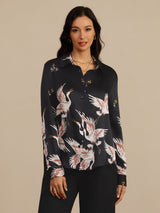 [Black] SilkSilky-AU 19Momme Long Sleeve Lapel Collar Women's Shirt 001